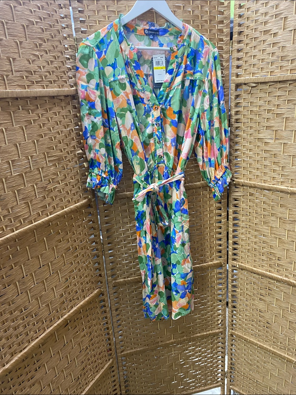 Democracy Multicolor Abstract Floral V-Neck Midi Dress